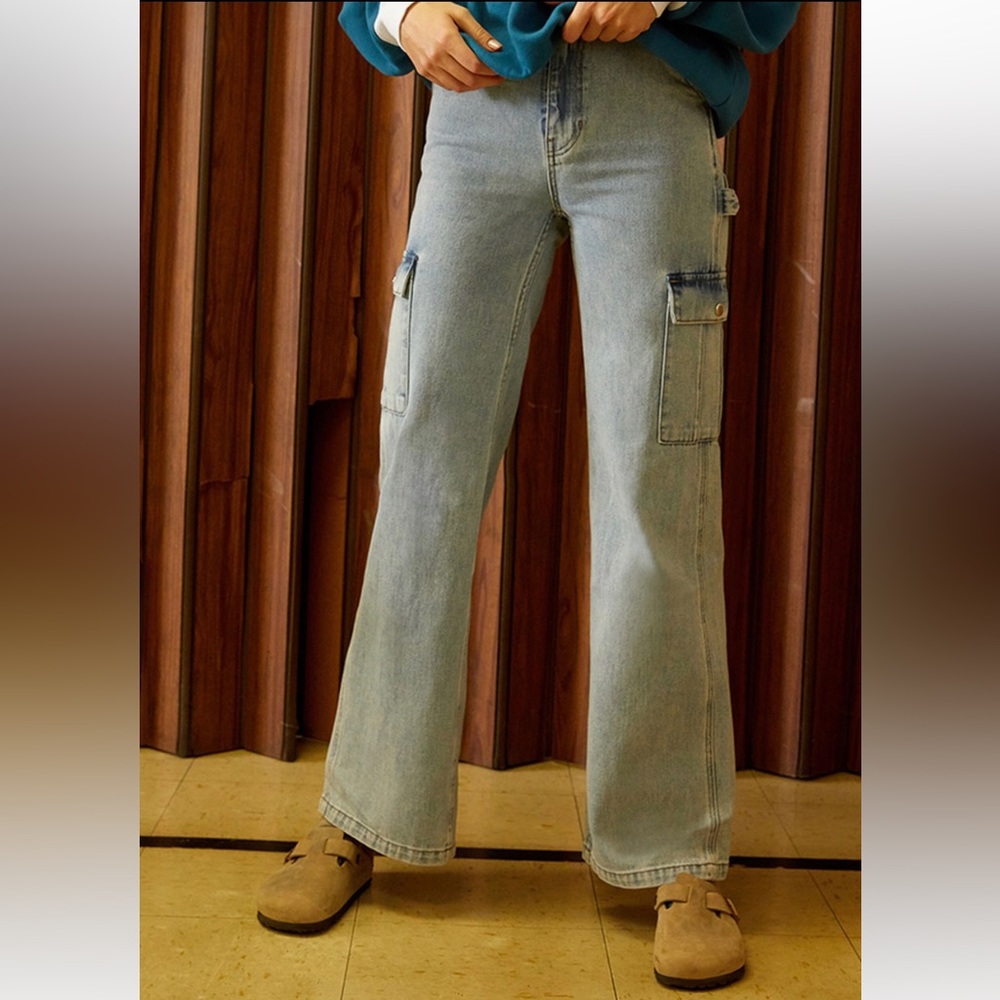 Playboy By PacSun Ultra High Waisted Flare Carpenter Pants - Medium Blue Wash 22